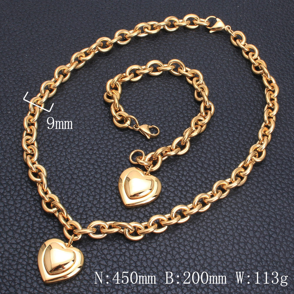 Peris Gems 1 / 45cm Gold and Silver Heart Bracelet + Necklace Set for Women | Stainless Steel Gold and Silver Heart Bracelet + Necklace Set for Women SHEIN Amazon Temu
