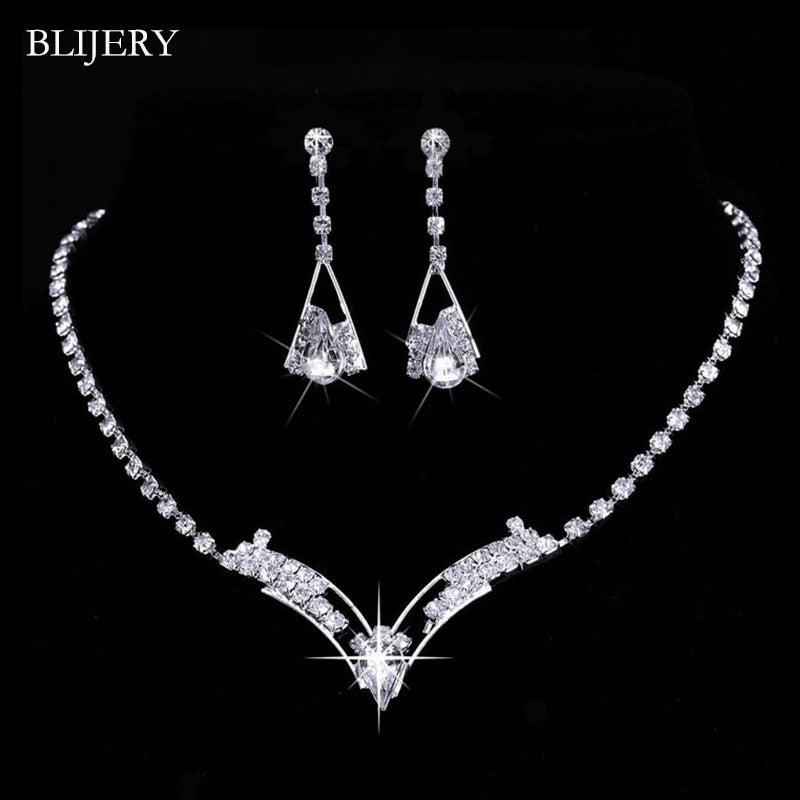 Peris Gems 1 Bridesmaid Bridal Jewelry Set | Silver Diamond Necklace and Earrings Set for Women Bridesmaid Bridal Jewelry Set | Silver Diamond SHEIN Amazon Temu