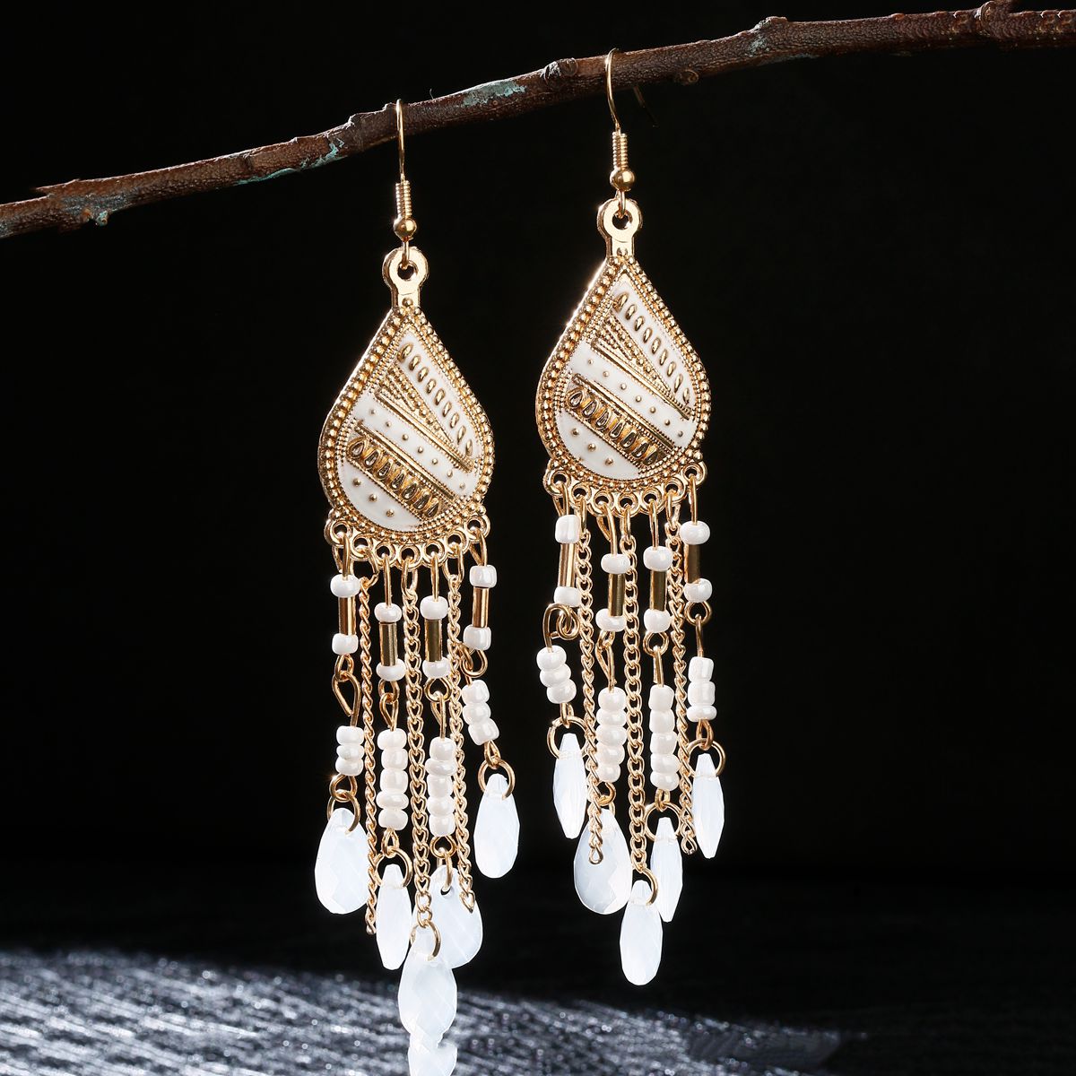 Peris Gems 1 Gold Beaded Long Tassel Earrings for Women | Crystal Dangle Earrings SHEIN Amazon Temu
