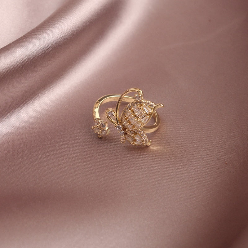 Peris Gems 1 Gold / Resizable Luxurious Diamond Butterfly Ring Collection for Women SHEIN Amazon Temu
