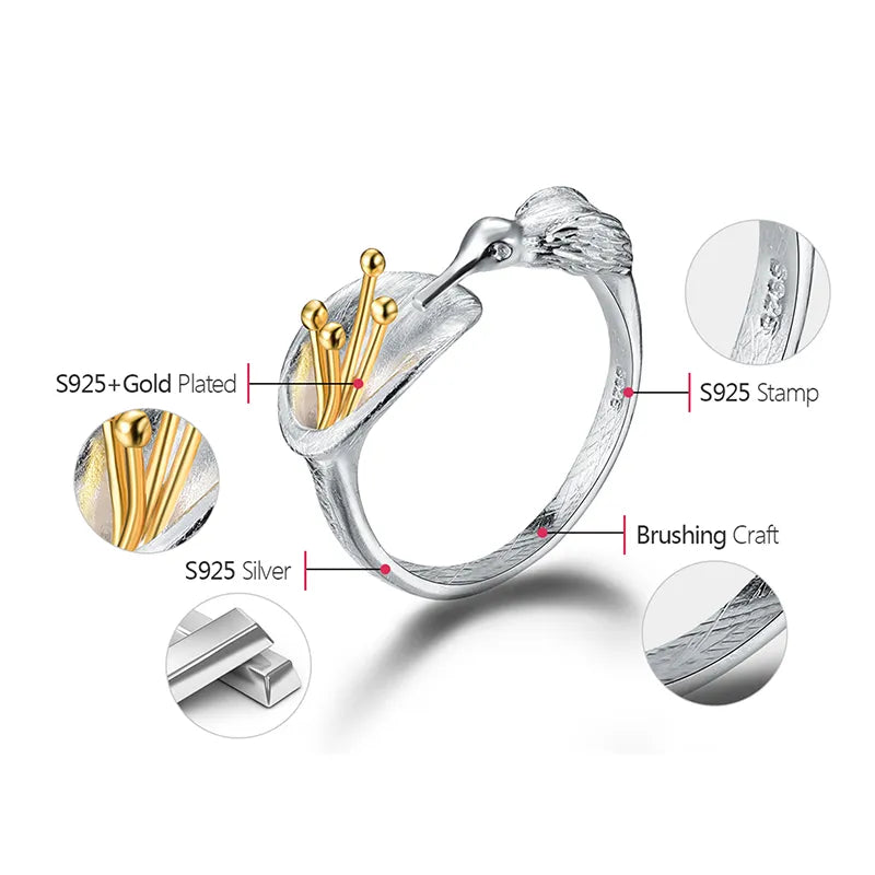 Peris Gems 1 / Resizable Delicate Hummingbird and Plant 925 Silver Ring for Women SHEIN Amazon Temu