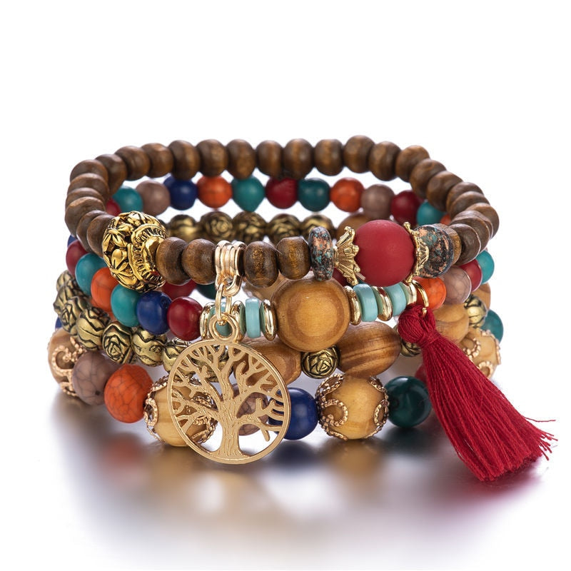 Peris Gems 1 Tree Of Life Charm Beaded Bracelet Set for Women | 4Pc Wood Beads Bracelet SHEIN Amazon Temu