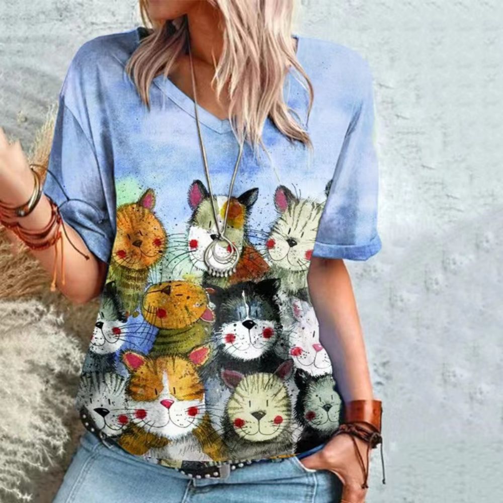 Peris Gems 10 / S Retro Cat T-Shirt for Women| V-Neck Oversized Shirts SHEIN Amazon Temu