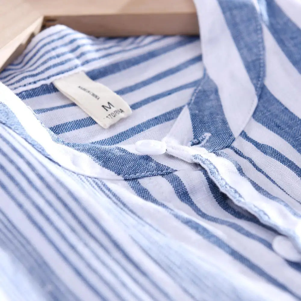 Peris Gems 100% Pure Linen Striped Shirts For Men Short Sleeve Casual Stand Collar Hemp Shirts Man Summer Fashion Breathable Tops SHEIN Amazon Temu