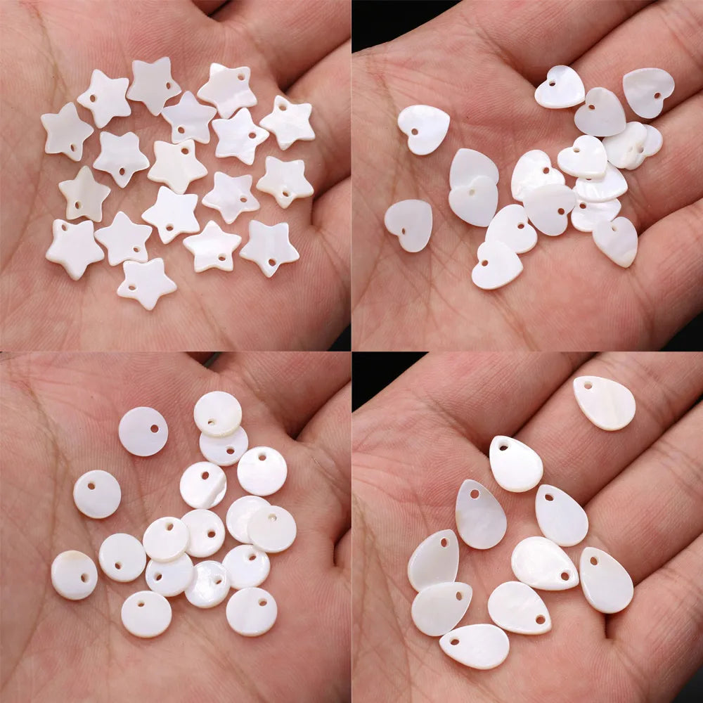 Peris Gems 10pc Natural White Mother-of-pearl Shell Beads Heart Star Shape Shell Chip Bead for Necklace Earrings Jewelry Making Gifts SHEIN Amazon Temu