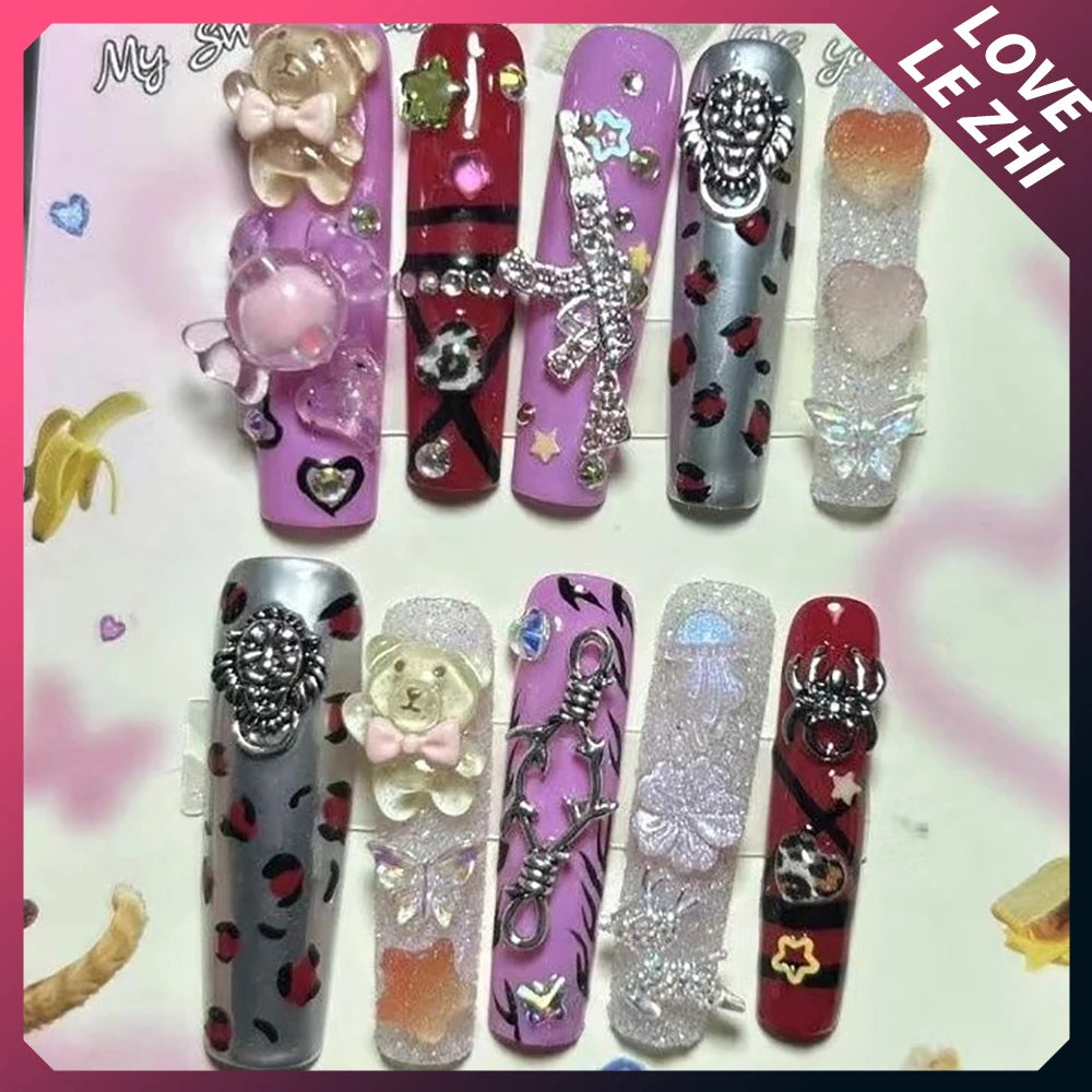 Peris Gems 10Pcs Y2K Heavy Industry Sanrio Hello Kitty Handmade Fake Nail 3D Metal Handcuffs Butterfly Long Square Xl Full Fake Nail 10Pcs Y2K Heavy Industry Sanrio Hello Kitty Handmade Fake Nail 3D Metal Handcuffs Butterfly Long Square Xl Full Fake Nail SHEIN Amazon Temu