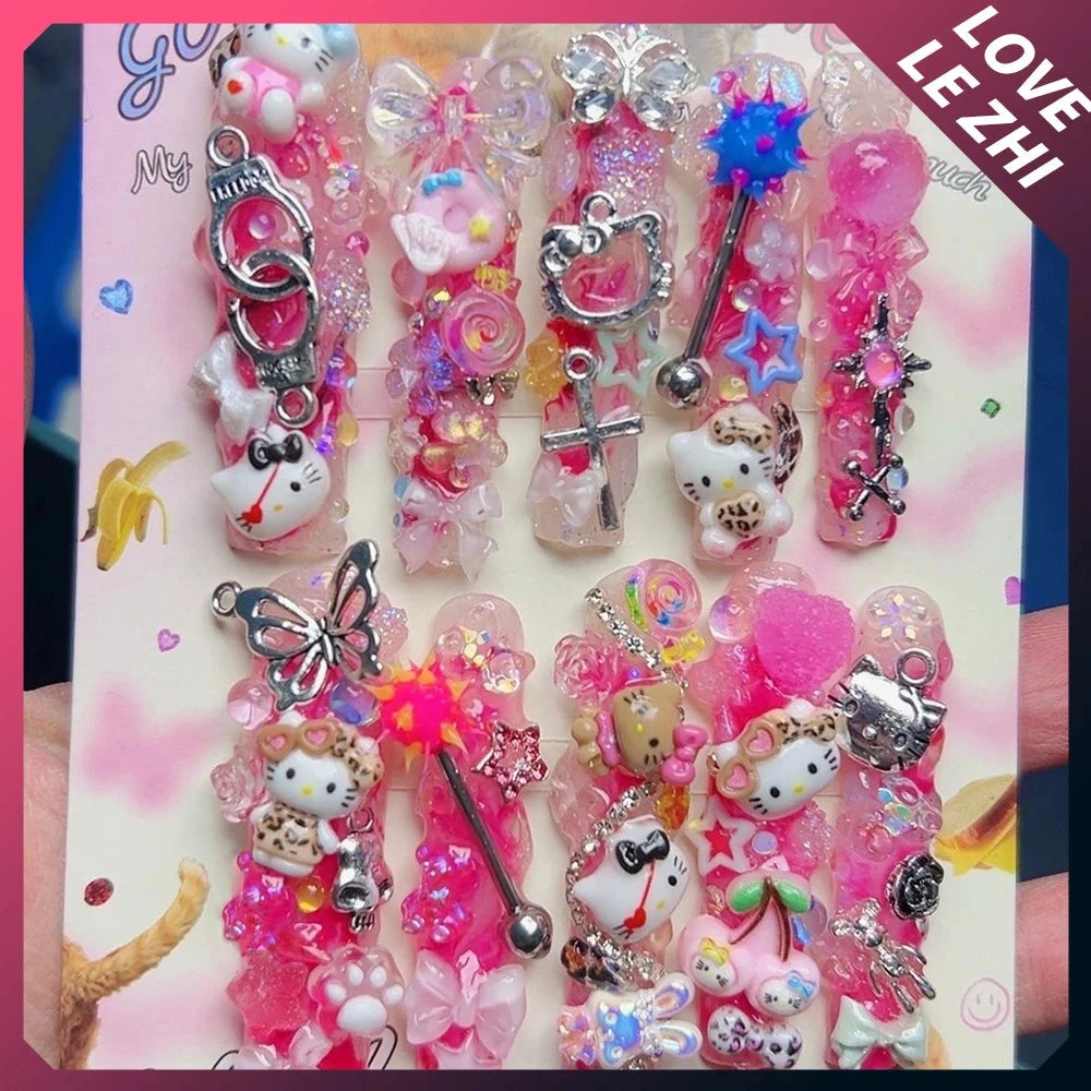 Peris Gems 10Pcs Y2K Heavy Industry Sanrio Hello Kitty Handmade Fake Nail 3D Metal Handcuffs Butterfly Long Square Xl Full Fake Nail 10Pcs Y2K Heavy Industry Sanrio Hello Kitty Handmade Fake Nail 3D Metal Handcuffs Butterfly Long Square Xl Full Fake Nail SHEIN Amazon Temu