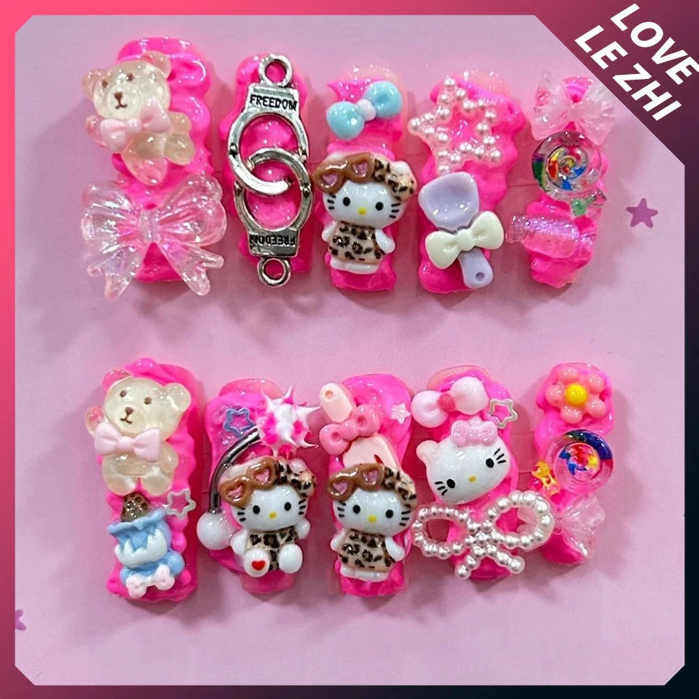 Peris Gems 10Pcs Y2K Heavy Industry Sanrio Hello Kitty Handmade Fake Nail 3D Metal Handcuffs Butterfly Long Square Xl Full Fake Nail 10Pcs Y2K Heavy Industry Sanrio Hello Kitty Handmade Fake Nail 3D Metal Handcuffs Butterfly Long Square Xl Full Fake Nail SHEIN Amazon Temu