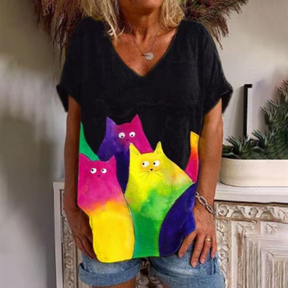 Peris Gems 11 / S Retro Cat T-Shirt for Women| V-Neck Oversized Shirts SHEIN Amazon Temu