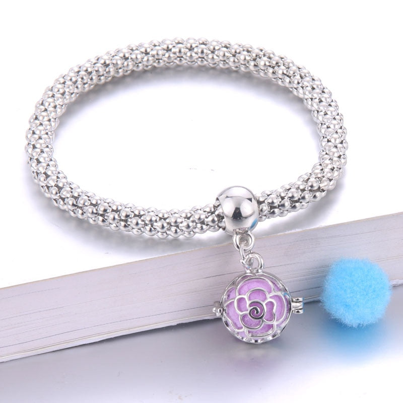 Peris Gems 11 Silver Oil Diffuser Flower Bracelets Unisex | Aromatherapy Lockets Bracelets Silver Oil Diffuser Flower Bracelets Unisex | Aromatherapy SHEIN Amazon Temu