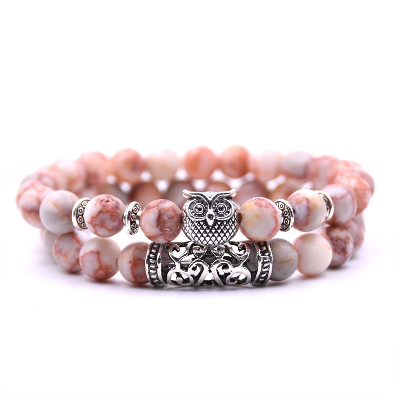 Peris Gems 12 Double Layered Owl Stone Bracelets unisex | Yoga Chakra Bracelets Double Layered Owl Stone Bracelets unisex | Yoga Bracelets SHEIN Amazon Temu