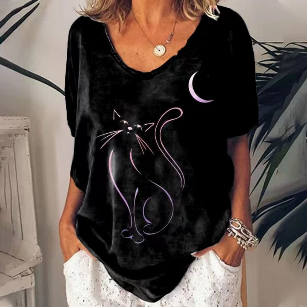 Peris Gems 12 / S Retro Cat T-Shirt for Women| V-Neck Oversized Shirts SHEIN Amazon Temu