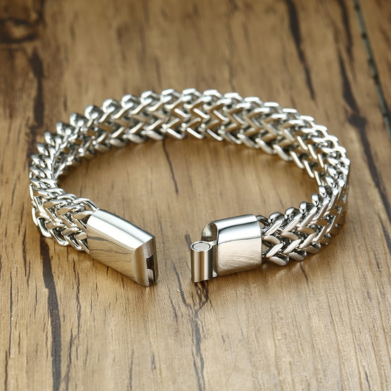 Peris Gems 12mm Silver / 21cm Retro Link Chain Bracelets for Men | Double Overlap Stainless Curb Chain SHEIN Amazon Temu