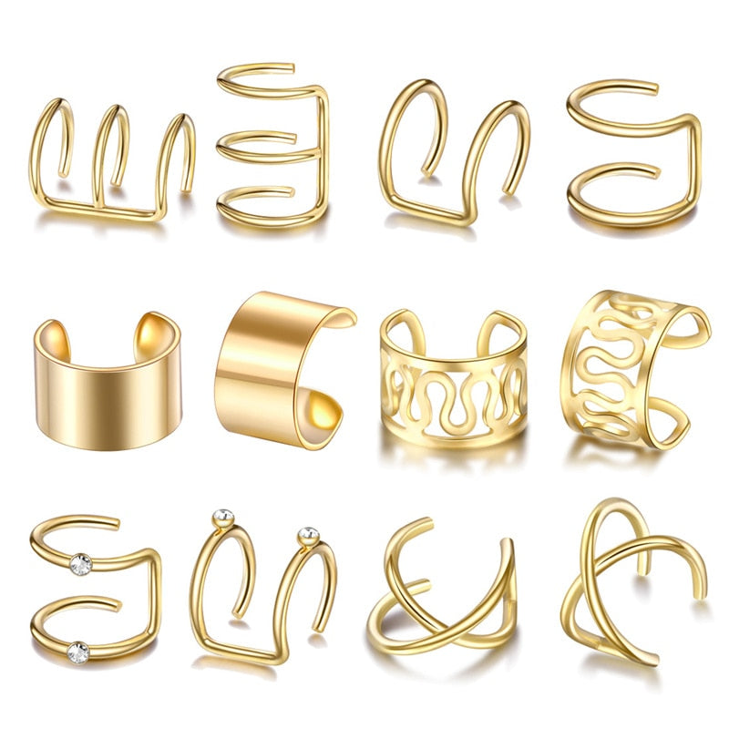 Peris Gems 12pcs gold Clip-On 7pc Gold Leaf Earrings for Women | Non-Piercing Earrings Clip-On 7pc Gold Leaf Earrings for Women | Non-Piercing SHEIN Amazon Temu