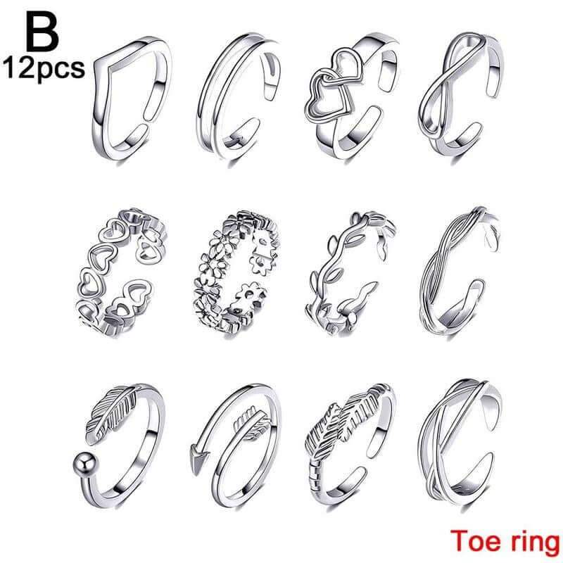 Peris Gems 12pcs silver Adjustable Toe Rings for Women | 12pc Open Toe and Finger Rings SHEIN Amazon Temu