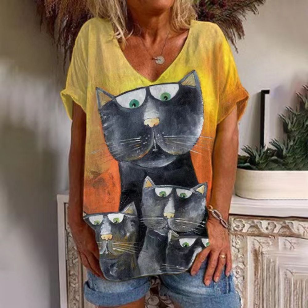 Peris Gems 13 / S Retro Cat T-Shirt for Women| V-Neck Oversized Shirts SHEIN Amazon Temu