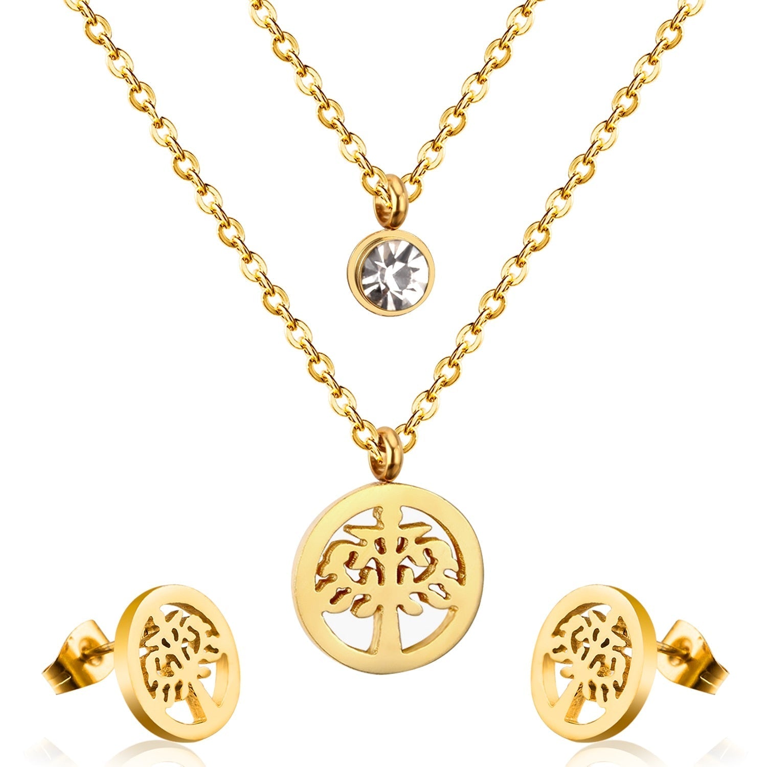 Peris Gems 137G Stainless Steel 3pc Jewelry Set for Women | Gold Crystal Diamond Jewelry Set Stainless Steel 3pc Jewelry Set for Women | Gold Crystal SHEIN Amazon Temu