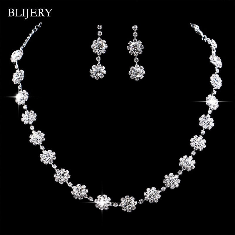 Peris Gems 14 Bridesmaid Bridal Jewelry Set | Silver Diamond Necklace and Earrings Set for Women Bridesmaid Bridal Jewelry Set | Silver Diamond SHEIN Amazon Temu
