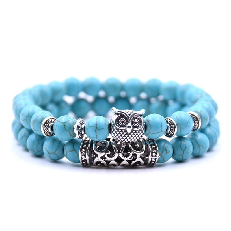 Peris Gems 14 Double Layered Owl Stone Bracelets unisex | Yoga Chakra Bracelets Double Layered Owl Stone Bracelets unisex | Yoga Bracelets SHEIN Amazon Temu