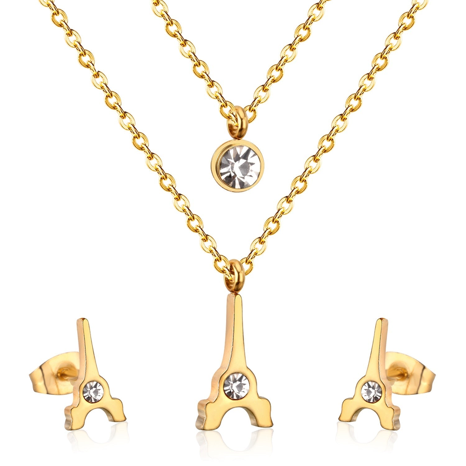 Peris Gems 140G Stainless Steel 3pc Jewelry Set for Women | Gold Crystal Diamond Jewelry Set Stainless Steel 3pc Jewelry Set for Women | Gold Crystal SHEIN Amazon Temu