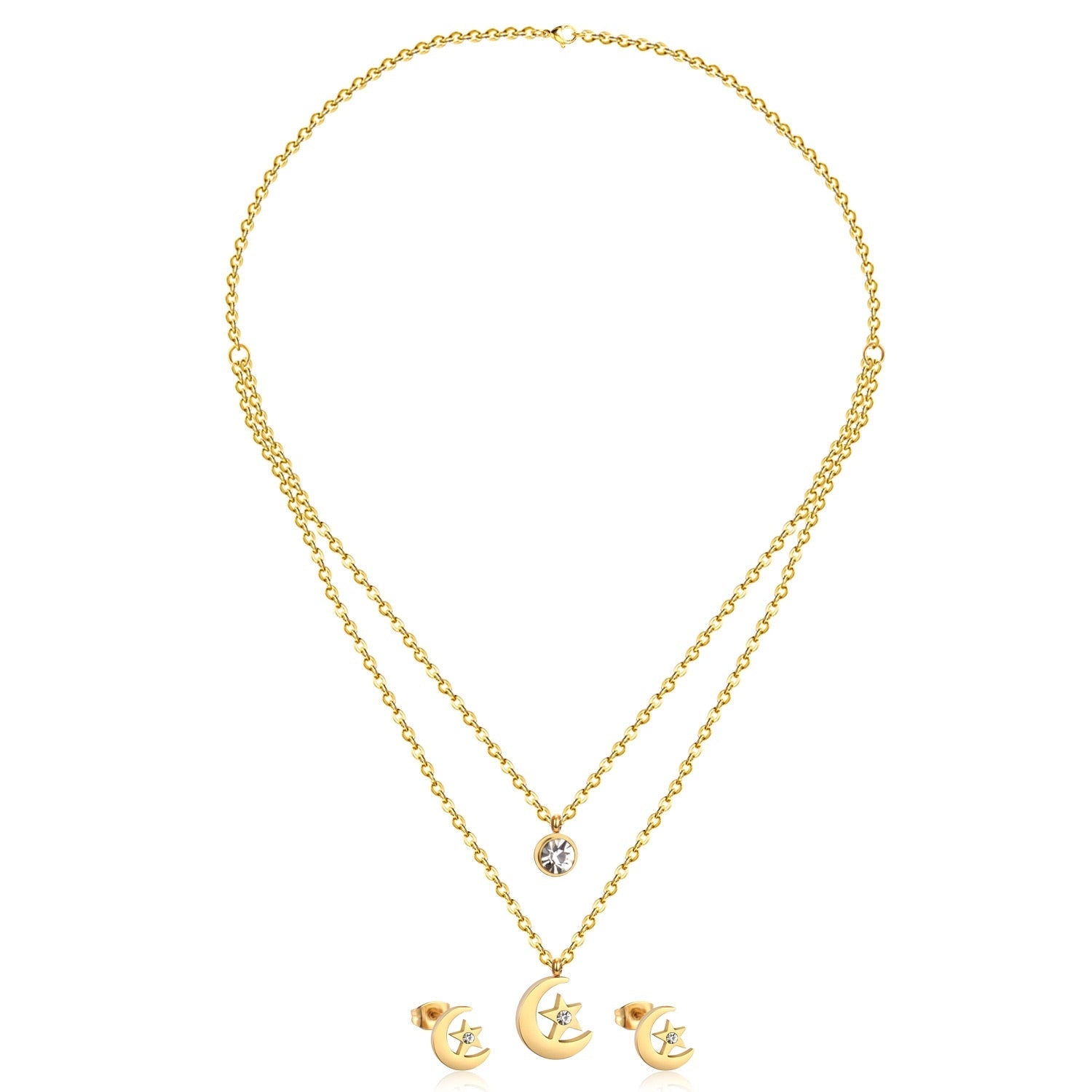 Peris Gems 145G Stainless Steel 3pc Jewelry Set for Women | Gold Crystal Diamond Jewelry Set Stainless Steel 3pc Jewelry Set for Women | Gold Crystal SHEIN Amazon Temu