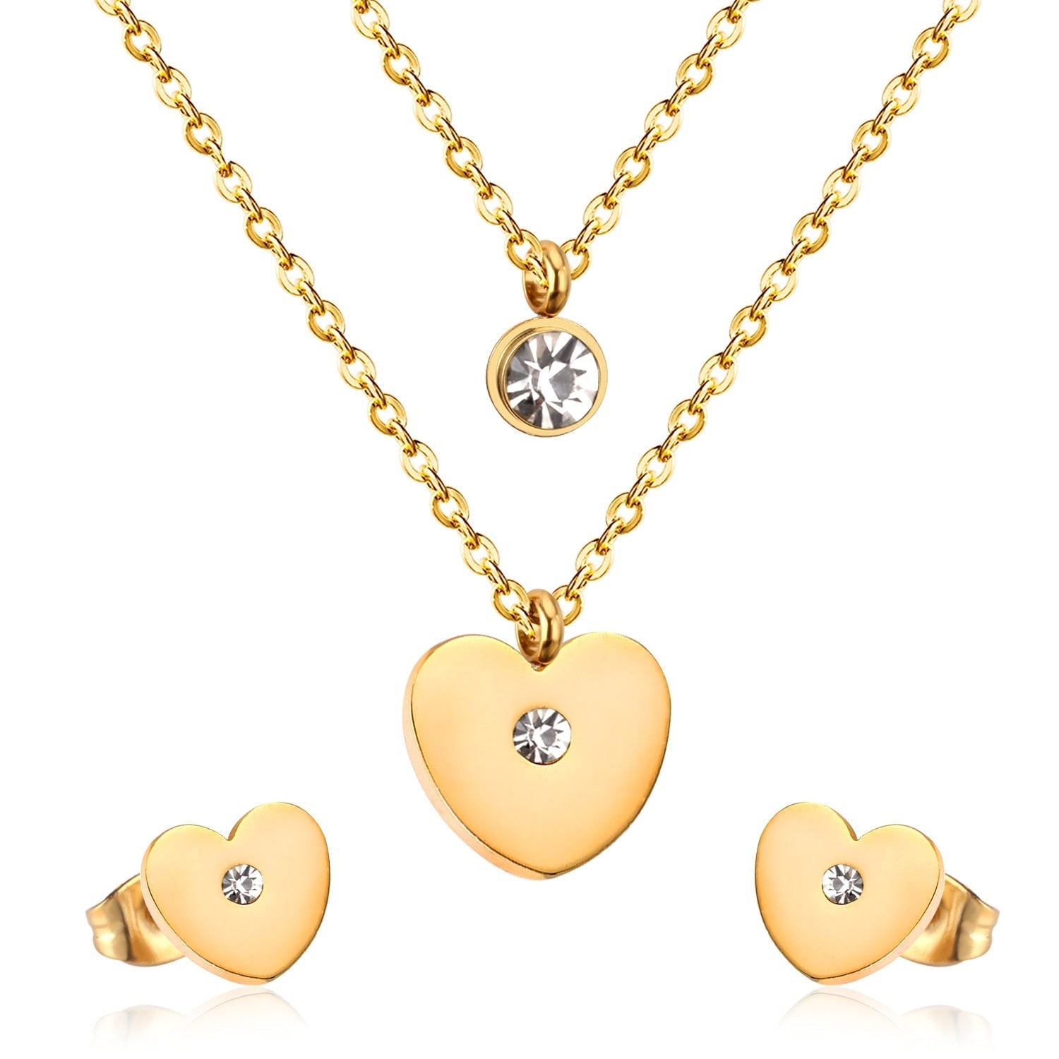 Peris Gems 148G Stainless Steel 3pc Jewelry Set for Women | Gold Crystal Diamond Jewelry Set Stainless Steel 3pc Jewelry Set for Women | Gold Crystal SHEIN Amazon Temu