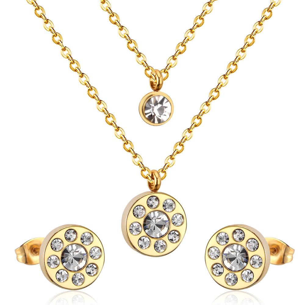 Peris Gems 155G Stainless Steel 3pc Jewelry Set for Women | Gold Crystal Diamond Jewelry Set Stainless Steel 3pc Jewelry Set for Women | Gold Crystal SHEIN Amazon Temu