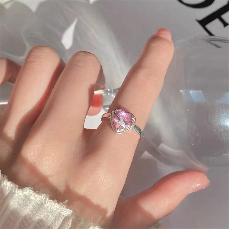 Peris Gems 16 Pink Heart Open Rings for Women | Silver Rings SHEIN Amazon Temu