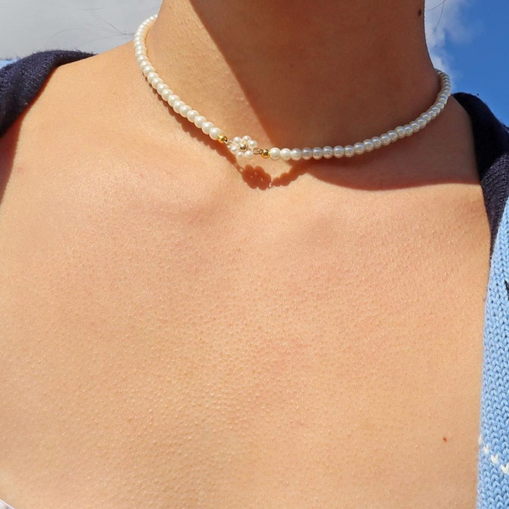 Peris Gems 17 Dainty Pearl Flower Choker Necklace for Women | Gold Pearl Necklaces Dainty Pearl Flower Choker Necklace for Women Gold Necklaces SHEIN Amazon Temu