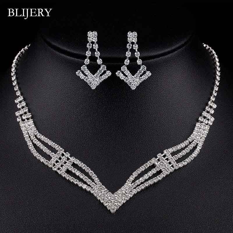 Peris Gems 18 Bridesmaid Bridal Jewelry Set | Silver Diamond Necklace and Earrings Set for Women Bridesmaid Bridal Jewelry Set | Silver Diamond SHEIN Amazon Temu