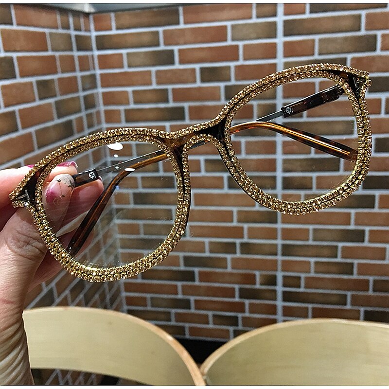 Peris Gems 1811champagne Diamond Embezzled Clear Lens Optical Glasses Unisex SHEIN Amazon Temu