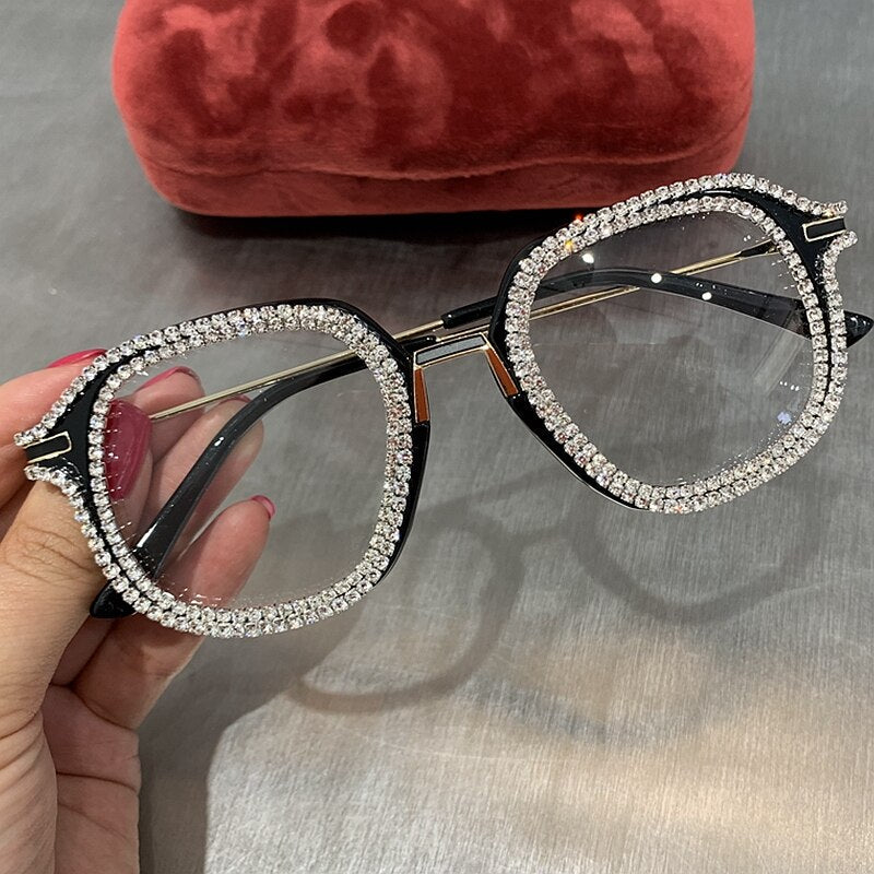 Peris Gems 1812Black-White Diamond Embezzled Clear Lens Optical Glasses Unisex SHEIN Amazon Temu