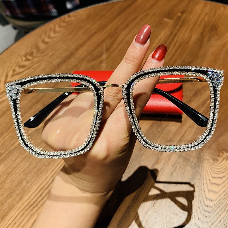 Peris Gems 1820Blakc-White Diamond Embezzled Clear Lens Optical Glasses Unisex SHEIN Amazon Temu