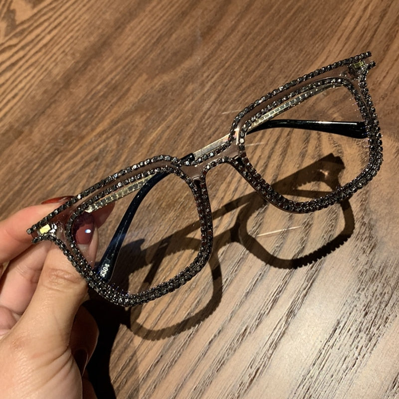 Peris Gems 1830gun black Diamond Embezzled Clear Lens Optical Glasses Unisex SHEIN Amazon Temu