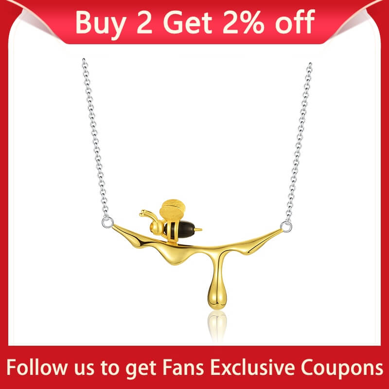 Peris Gems 18K Gold Bee Dripping Honey Pendant Necklace for Women | 925 Sterling Silver 18K Gold Bee Dripping Honey Pendant Necklace for Women | 925 SHEIN Amazon Temu