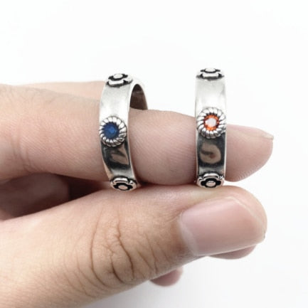 Peris Gems 1Pair Red with Blue Polished Silver Round Diamond Rings Unisex | Moving Castle Anime Rings | Anime Cosplay Jewelry SHEIN Amazon Temu
