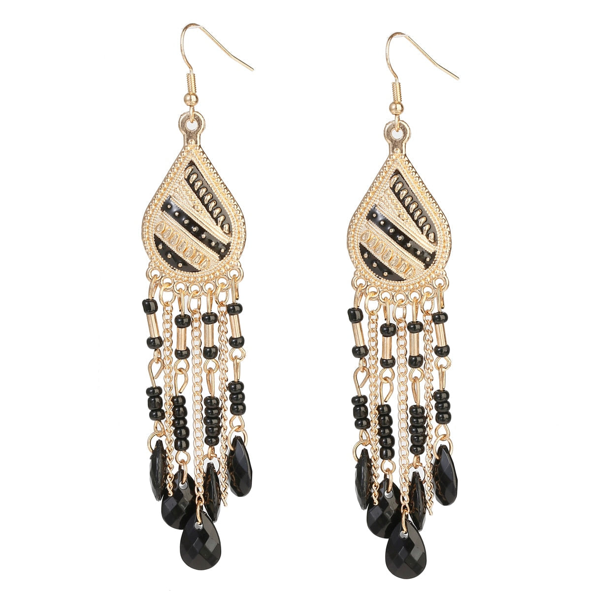 Peris Gems 2 Gold Beaded Long Tassel Earrings for Women | Crystal Dangle Earrings SHEIN Amazon Temu
