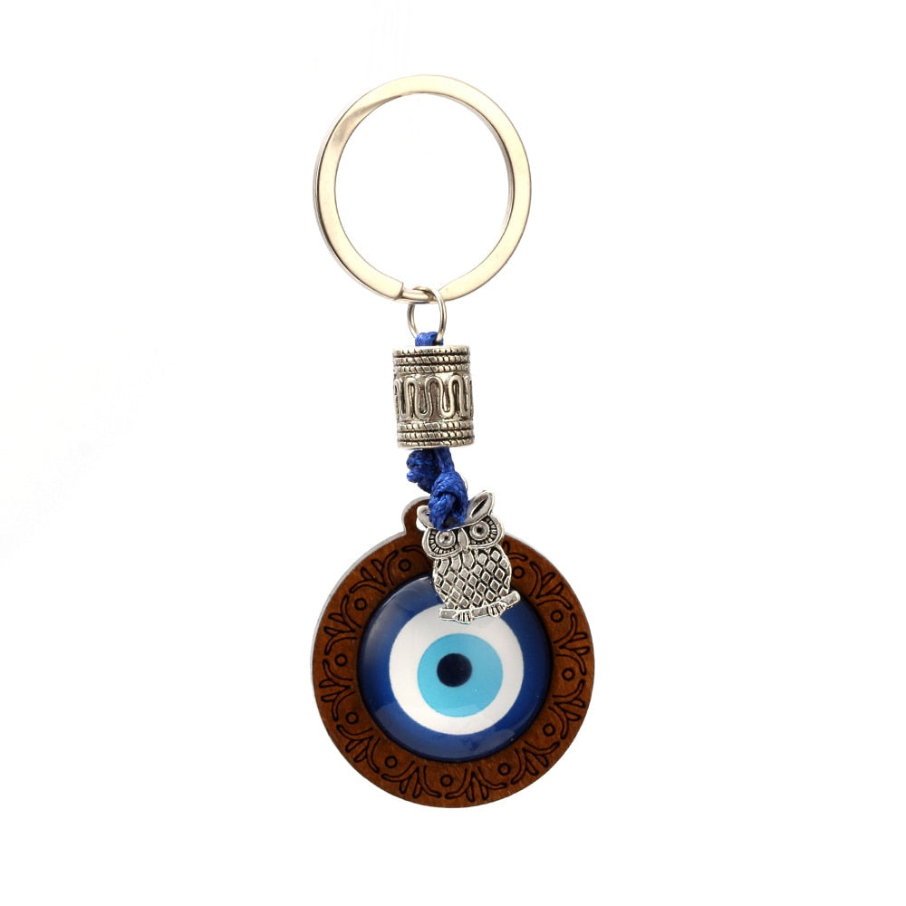 Peris Gems 2 Lucky Wood Evil Eye Keychains with Owl Pendant Unisex SHEIN Amazon Temu