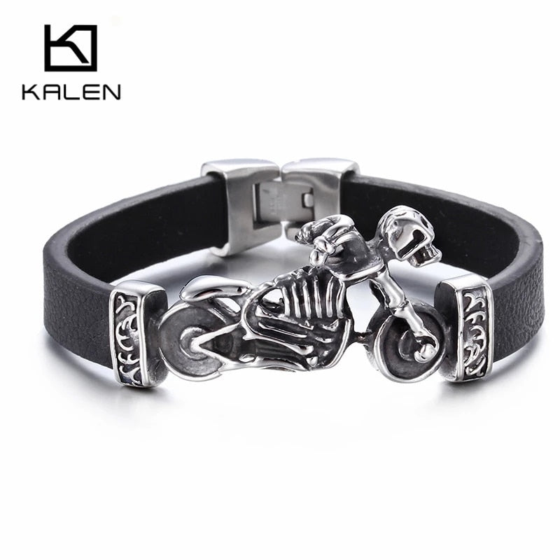Peris Gems 2 Motorcycle Charm Bracelets Unisex | Silver Pendant Leather Bracelet Motorcycle Charm Bracelets Unisex | Silver Leather Bracelet SHEIN Amazon Temu