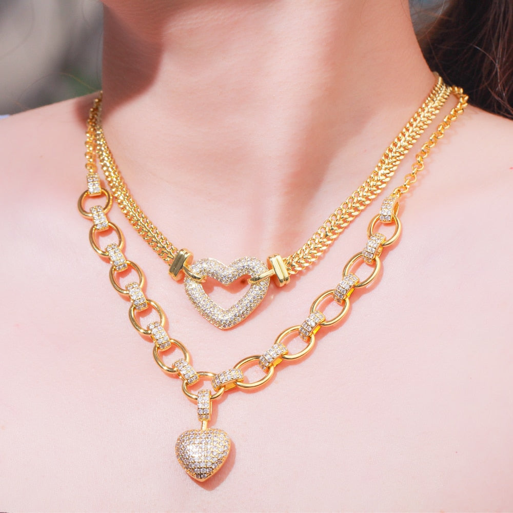 Peris Gems 2 necklaces set Gold Heart Dangle Necklace and Bracelet Set for Women | Love Heart Jewelry Gold Heart Dangle Necklace and Bracelet Set for Women SHEIN Amazon Temu