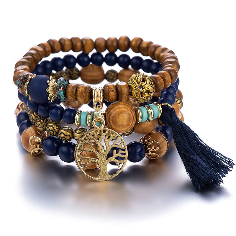 Peris Gems 2 Tree Of Life Charm Beaded Bracelet Set for Women | 4Pc Wood Beads Bracelet SHEIN Amazon Temu