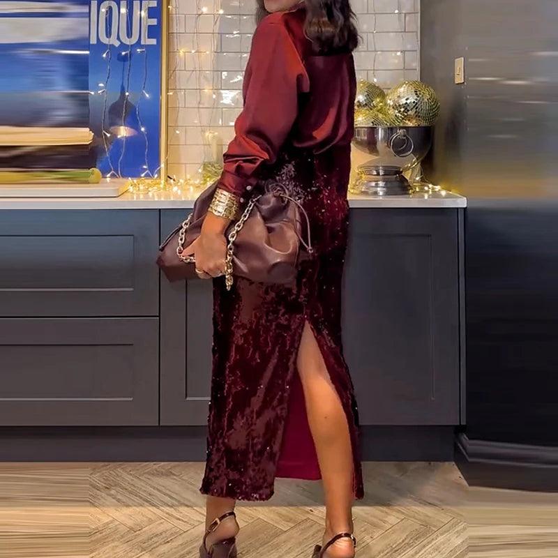 Peris Gems 2025 Fashion Temperament Party Suits Elegant Lapel Button Shirts & Sequin Skirt Sets Women Casual Long Sleeve Solid 2Pc Outfits 2025 Fashion Temperament Party Suits Elegant Lapel Button Shirts & Sequin Skirt Sets Women Casual Long Sleeve Solid 2Pc Outfits SHEIN Amazon Temu