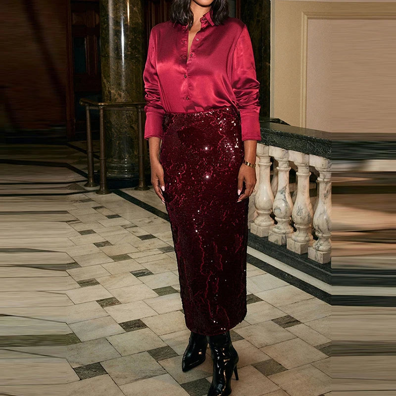 Peris Gems 2025 Fashion Temperament Party Suits Elegant Lapel Button Shirts & Sequin Skirt Sets Women Casual Long Sleeve Solid 2Pc Outfits 2025 Fashion Temperament Party Suits Elegant Lapel Button Shirts & Sequin Skirt Sets Women Casual Long Sleeve Solid 2Pc Outfits SHEIN Amazon Temu