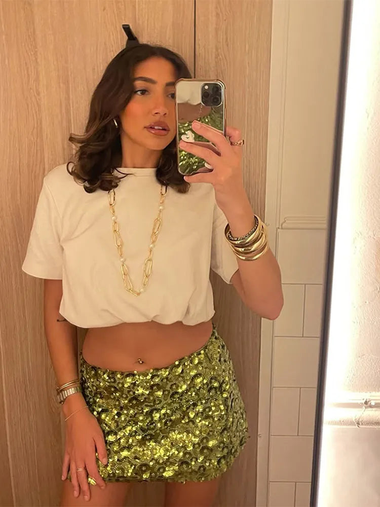 Peris Gems 2025 New Ladies Sexy Shiny Sequin Wrap Hip Mini Skirt Fashion Green High-waisted Short Dresses Summer Women Beach Vacation Wear 2025 New Ladies Sexy Shiny Sequin Wrap Hip Mini Skirt Fashion Green High-waisted Short Dresses Summer Women Beach Vacation Wear SHEIN Amazon Temu