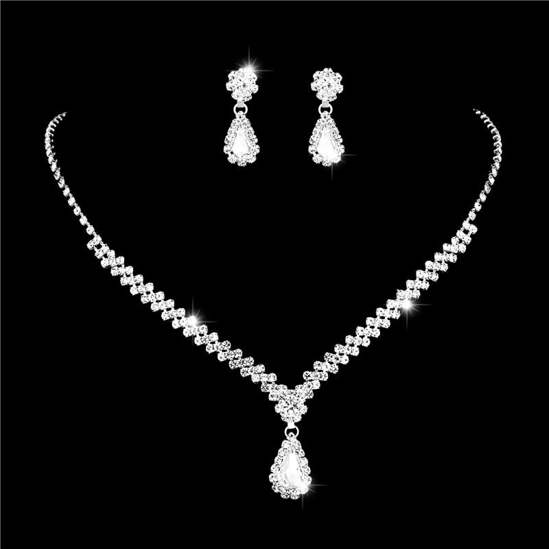 Peris Gems 21 Bridesmaid Bridal Jewelry Set | Silver Diamond Necklace and Earrings Set for Women Bridesmaid Bridal Jewelry Set | Silver Diamond SHEIN Amazon Temu