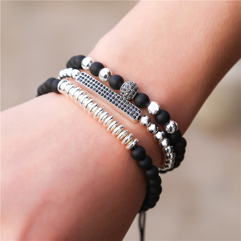 Peris Gems 23 Micro Pave CZ 8mm Disco Ball Bracelet Unisex | 3pc Black Bracelet Charm Set SHEIN Amazon Temu