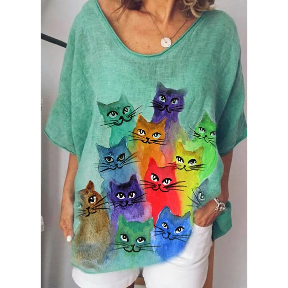 Peris Gems 23 / S Retro Cat T-Shirt for Women| V-Neck Oversized Shirts SHEIN Amazon Temu