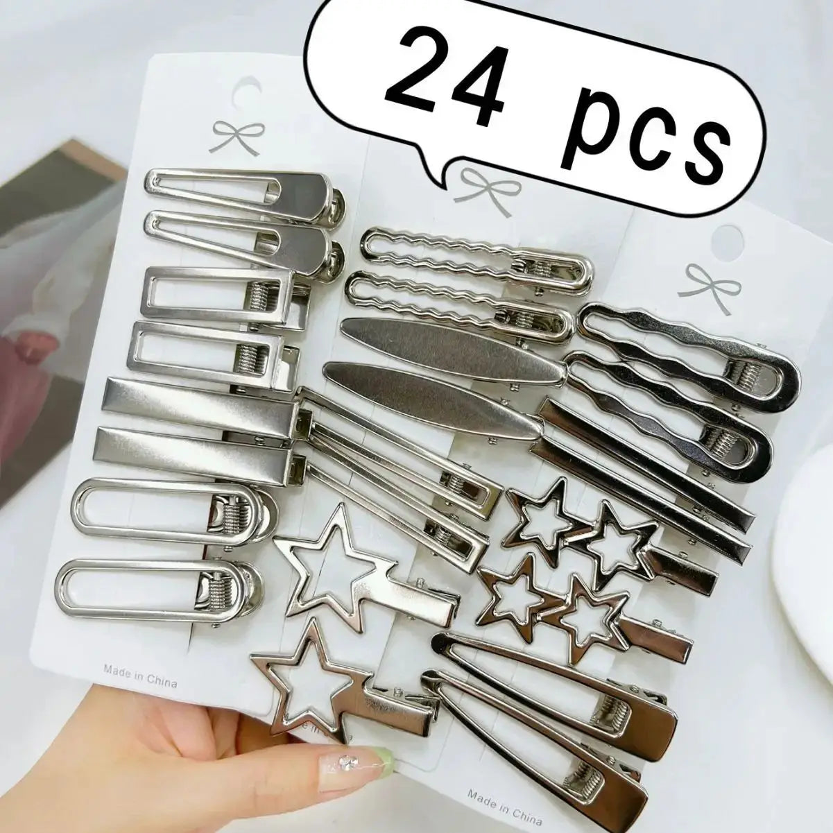 Peris Gems 24pcs set 24Pcs/Set Y2K Silver Metal Hairpins for Women Girls Star Hair Clip Multiple Styles Seamless Duckbill Clip Girls Hair Accessoires 24Pcs/Set Y2K Silver Metal Hairpins for Women Girls Star Hair Clip Multiple Styles Seamless Duckbill Clip Girls Hair Accessoires SHEIN Amazon Temu