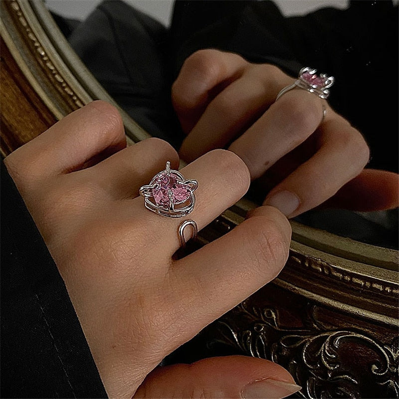 Peris Gems 25 Pink Heart Open Rings for Women | Silver Rings SHEIN Amazon Temu