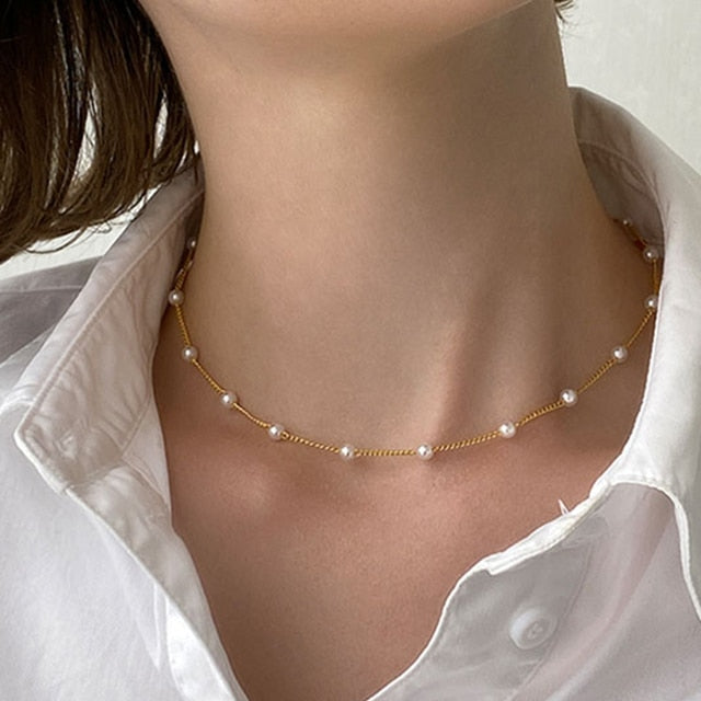 Peris Gems 28 Dainty Pearl Flower Choker Necklace for Women | Gold Pearl Necklaces Dainty Pearl Flower Choker Necklace for Women Gold Necklaces SHEIN Amazon Temu